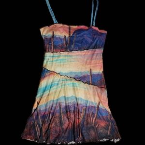 Cider Desert Printed Spaghetti Strap Mini Dress